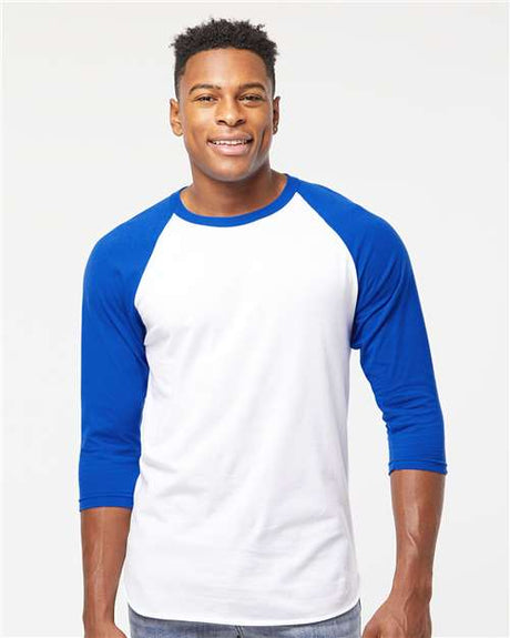Tultex Unisex Fine Jersey Raglan T-Shirt - Tultex 245 White/ Royal XS Short Sleeve T-Shirts