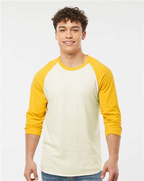 Tultex Unisex Fine Jersey Raglan T-Shirt - Vintage White/ Mellow Yellow - Tultex 245 Vintage White/ Mellow Yellow XS Short Sleeve T-Shirts