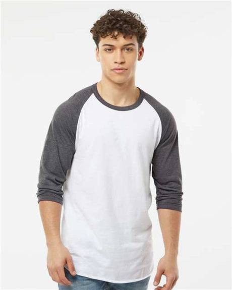 Tultex Unisex Fine Jersey Raglan T-Shirt - White/ Heather Charcoal - Tultex 245 White/ Heather Charcoal XS Short Sleeve T-Shirts