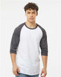 Tultex Unisex Fine Jersey Raglan T-Shirt - White/ Heather Charcoal - Tultex 245 White/ Heather Charcoal XS Short Sleeve T-Shirts