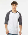 Tultex Unisex Fine Jersey Raglan T-Shirt - White/ Heather Charcoal - Tultex 245 White/ Heather Charcoal XS Short Sleeve T-Shirts