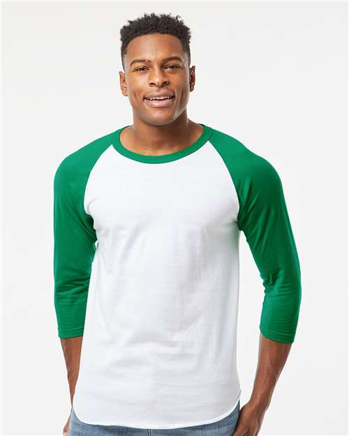 Tultex Unisex Fine Jersey Raglan T-Shirt - White/ Kelly - Tultex 245 White/ Kelly XS Short Sleeve T-Shirts