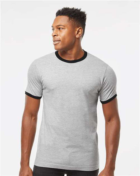 Tultex Unisex Fine Jersey Ringer T-Shirt - Tultex 246 Heather Grey/ Black XS Short Sleeve T-Shirts