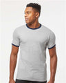 Tultex Unisex Fine Jersey Ringer T-Shirt - Tultex 246 Heather Grey/ Navy XS Short Sleeve T-Shirts