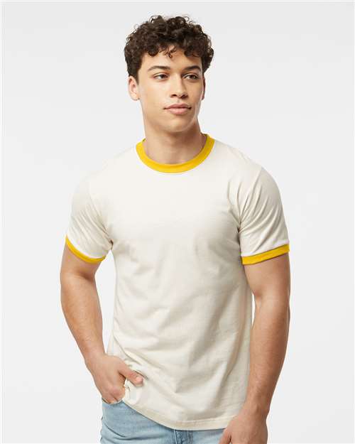 Tultex Unisex Fine Jersey Ringer T-Shirt - Tultex 246 Vintage White/ Mellow Yellow XS Short Sleeve T-Shirts