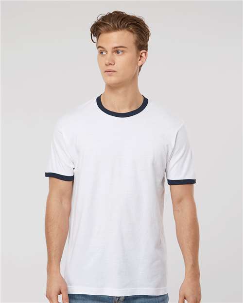 Tultex Unisex Fine Jersey Ringer T-Shirt - Tultex 246 White/ Navy XS Short Sleeve T-Shirts