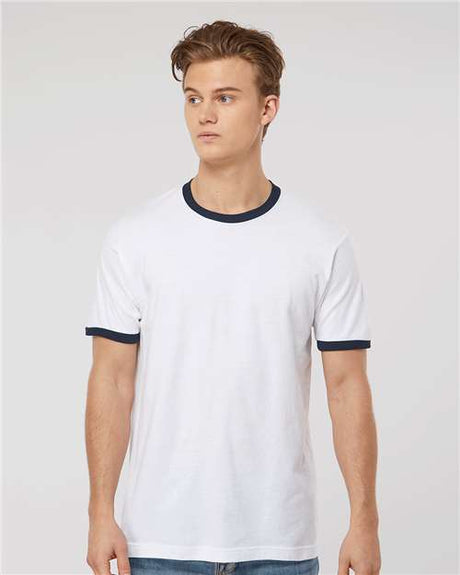 Tultex Unisex Fine Jersey Ringer T-Shirt - Tultex 246 White/ Navy XS Short Sleeve T-Shirts