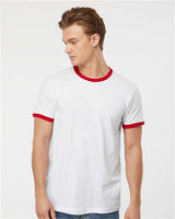 Tultex Unisex Fine Jersey Ringer T-Shirt - Tultex 246 White/ Red XS Short Sleeve T-Shirts