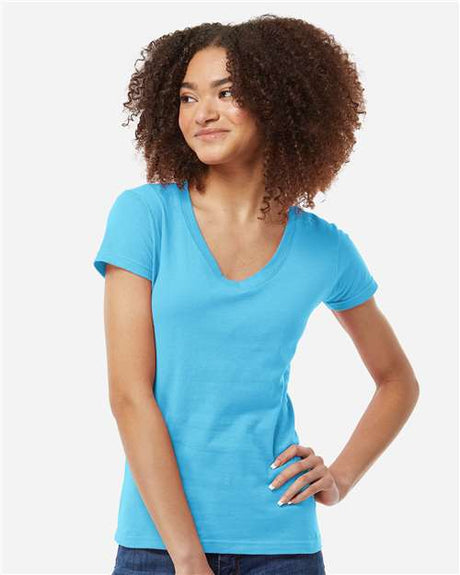 Tultex Women's Fine Jersey V - Neck T-Shirt - Tultex 214 Aqua XS Short Sleeve T-Shirts