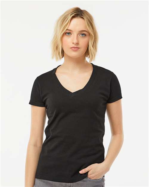 Tultex Women's Fine Jersey V - Neck T-Shirt - Tultex 214 Black XS Short Sleeve T-Shirts