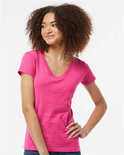 Tultex Women's Fine Jersey V - Neck T-Shirt - Tultex 214 Fuchsia XS Short Sleeve T-Shirts