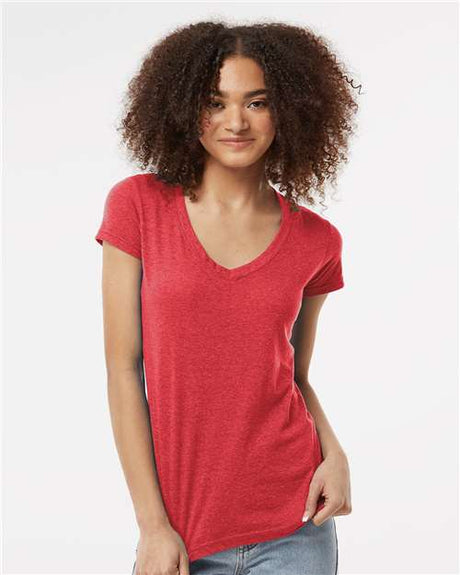 Tultex Women's Poly - Rich V - Neck T-Shirt - Tultex 244 Heather Red XS Short Sleeve T-Shirts