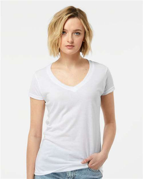 Tultex Women's Poly - Rich V - Neck T-Shirt - Tultex 244 White XS Short Sleeve T-Shirts