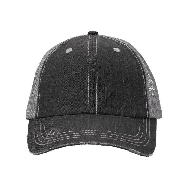 Valucap Contrast Stitch Cap - Valucap VC990 Black/ Grey Adjustable Hats