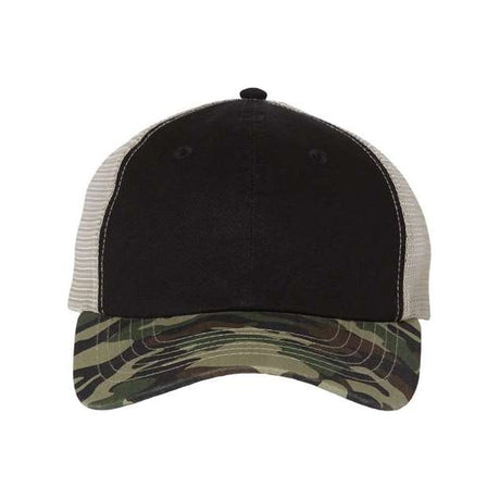 Valucap Contrast - Stitch Mesh - Back Cap - Valucap 3100 Black/ Camo/ Stone Adjustable Hats