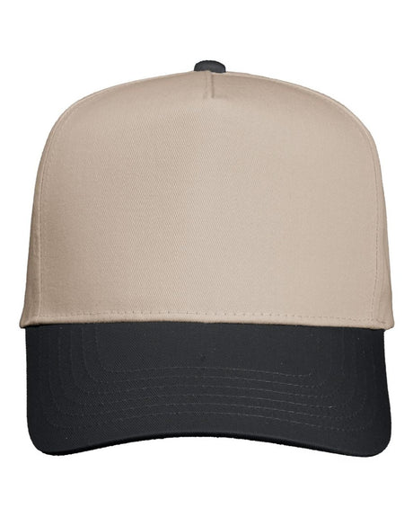 Valucap Five - Panel Twill Cap - Valucap 8869 Khaki/ Black Adjustable Hats