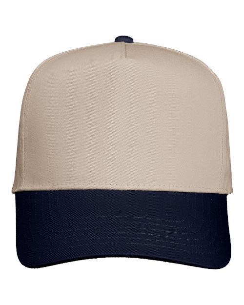 Valucap Five - Panel Twill Cap - Valucap 8869 Khaki/ Navy Adjustable Hats