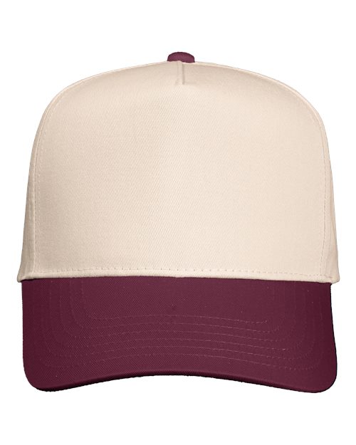 Valucap Five - Panel Twill Cap - Valucap 8869 Natural/ Maroon Adjustable Hats