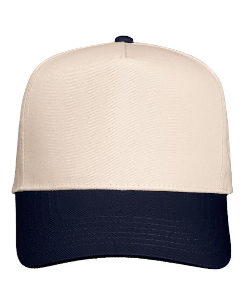 Valucap Five - Panel Twill Cap - Valucap 8869 Natural/ Navy Adjustable Hats