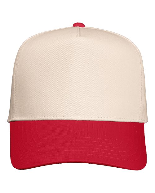 Valucap Five - Panel Twill Cap - Valucap 8869 Natural/ Red Adjustable Hats