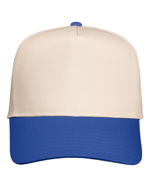 Valucap Five - Panel Twill Cap - Valucap 8869 Natural/ Royal Adjustable Hats