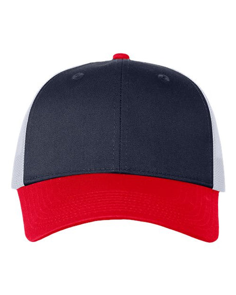 Valucap Mesh - Back Twill Trucker Cap - Valucap VC400 Navy/ White/ Red Adjustable Hats