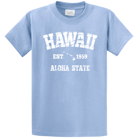 Vintage Hawaiian Islands Tee's in 42 Colors and Regular, Big and Tall Sizes 1959 Aquatic Blue / White logo Small Short Sleeve T-Shirts