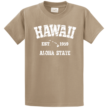 Vintage Hawaiian Islands Tee's in 42 Colors and Regular, Big and Tall Sizes 1959 Dusty Brown / White logo Small Short Sleeve T-Shirts