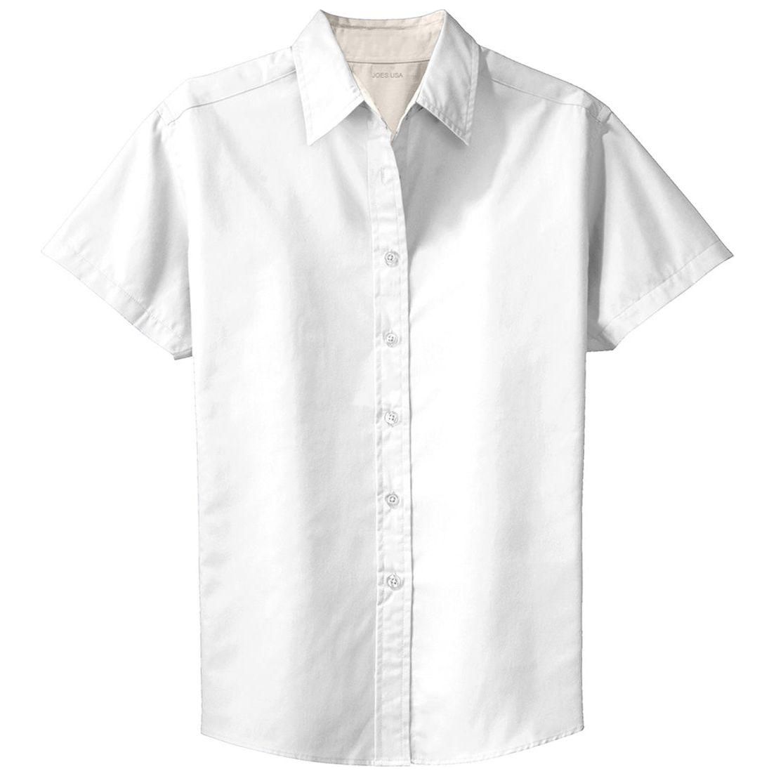 Womens Short Sleeve Wrinkle Resistant Easy Care Shirts-White/LightStone Joe's USA White / Light Stone X-Small