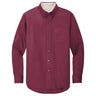 Wholesale Men’s Long - Sleeve Easy - Care Button - Up Shirt | Wrinkle - Resistant Uniform for Restaurants, Offices & Schools Burgundy / Light Stone Small Woven Shirts