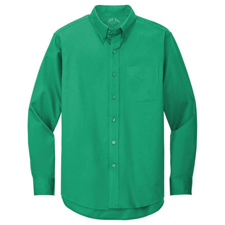 Wholesale Men’s Long - Sleeve Easy - Care Button - Up Shirt | Wrinkle - Resistant Uniform for Restaurants, Offices & Schools Clover Green Small Woven Shirts