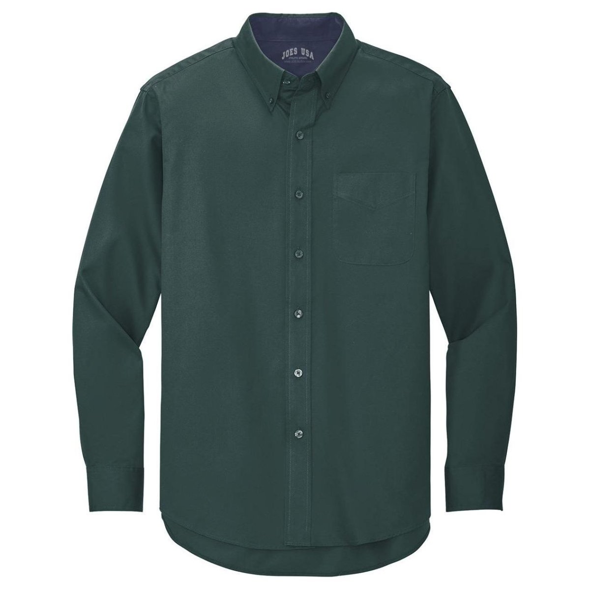 Wholesale Men’s Long - Sleeve Easy - Care Button - Up Shirt | Wrinkle - Resistant Uniform for Restaurants, Offices & Schools Dark Green / Navy Small Woven Shirts