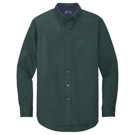 Wholesale Men’s Long - Sleeve Easy - Care Button - Up Shirt | Wrinkle - Resistant Uniform for Restaurants, Offices & Schools Dark Green / Navy Small Woven Shirts