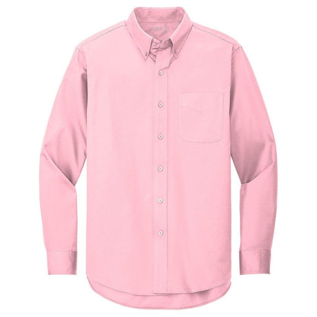 Wholesale Men’s Long - Sleeve Easy - Care Button - Up Shirt | Wrinkle - Resistant Uniform for Restaurants, Offices & Schools Light Blue / Light Stone Small Woven Shirts