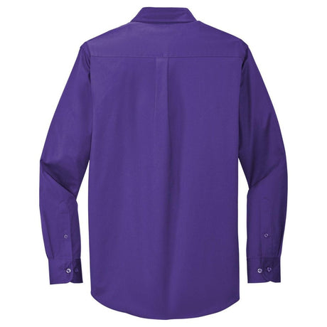 Wholesale Men’s Long - Sleeve Easy - Care Button - Up Shirt | Wrinkle - Resistant Uniform for Restaurants, Offices & Schools Purple / Light Stone Small Woven Shirts