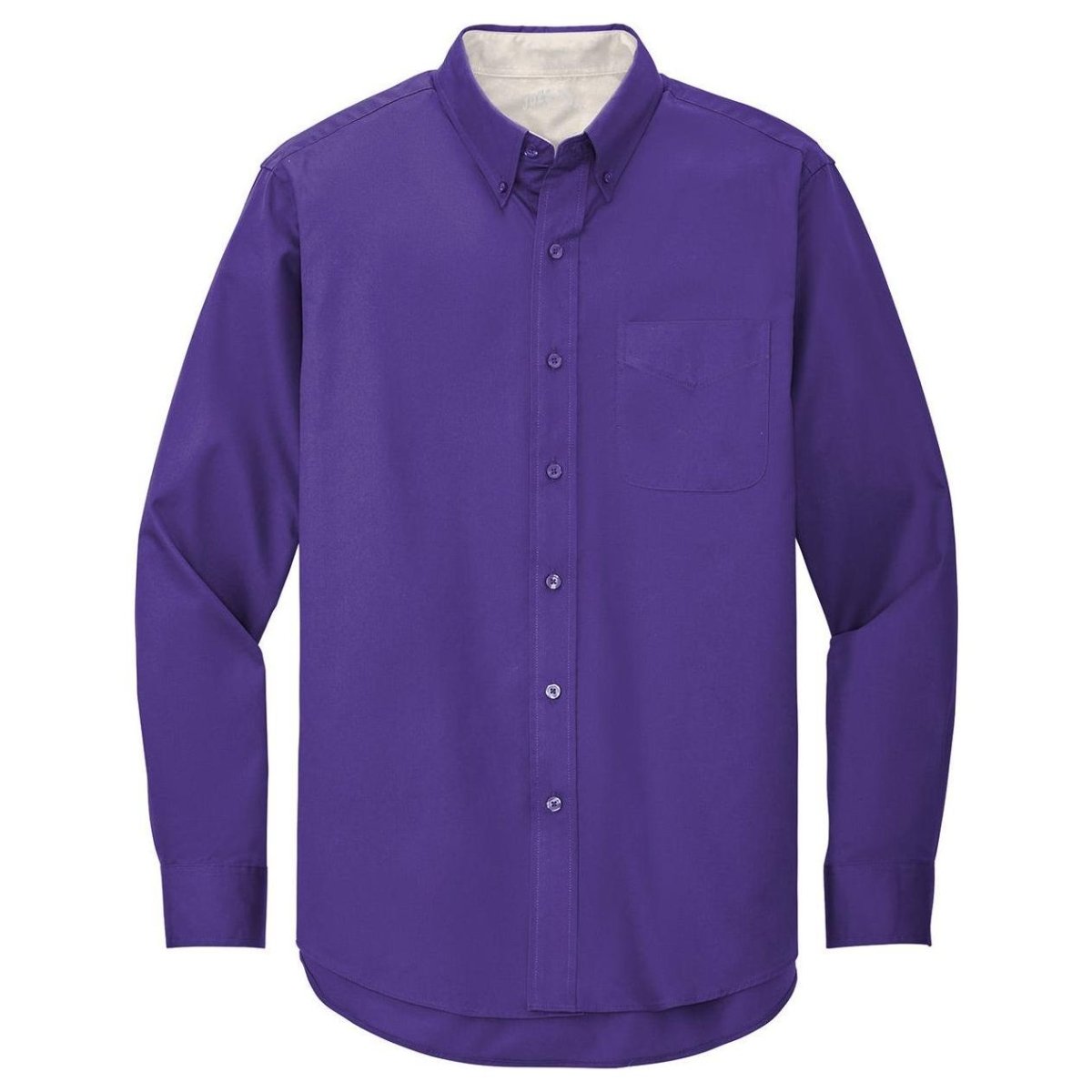 Wholesale Men’s Long - Sleeve Easy - Care Button - Up Shirt | Wrinkle - Resistant Uniform for Restaurants, Offices & Schools Purple / Light Stone Small Woven Shirts
