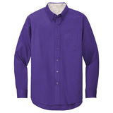 Wholesale Men’s Long - Sleeve Easy - Care Button - Up Shirt | Wrinkle - Resistant Uniform for Restaurants, Offices & Schools Purple / Light Stone Small Woven Shirts