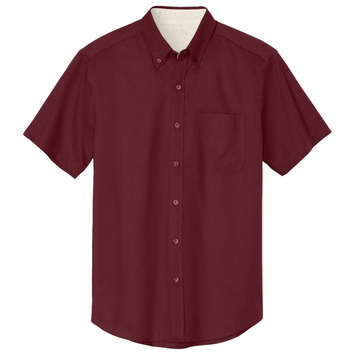 Wholesale Men’s Short - Sleeve Easy - Care Button - Up Shirt | Professional Uniform Shirt for Offices, Restaurants & Schools Burgundy / Light Stone Small Woven Shirts