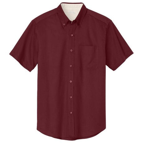 Wholesale Men’s Short - Sleeve Easy - Care Button - Up Shirt | Professional Uniform Shirt for Offices, Restaurants & Schools Burgundy / Light Stone Small Woven Shirts