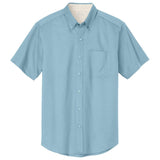 Wholesale Men’s Short - Sleeve Easy - Care Button - Up Shirt | Professional Uniform Shirt for Offices, Restaurants & Schools Light Blue / Light Stone Small Woven Shirts