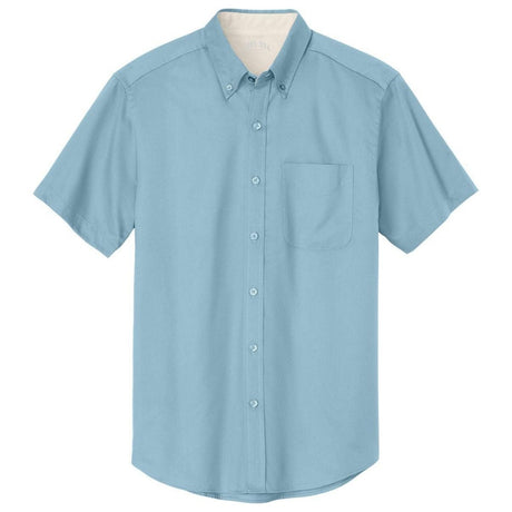 Wholesale Men’s Short - Sleeve Easy - Care Button - Up Shirt | Professional Uniform Shirt for Offices, Restaurants & Schools Light Blue / Light Stone Small Woven Shirts
