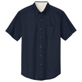 Wholesale Men’s Short - Sleeve Easy - Care Button - Up Shirt | Professional Uniform Shirt for Offices, Restaurants & Schools Navy / Light Stone Small Woven Shirts
