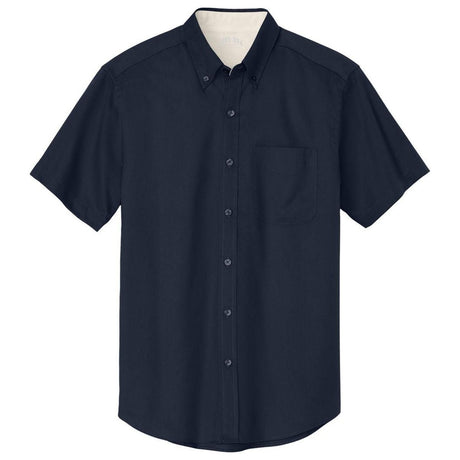 Wholesale Men’s Short - Sleeve Easy - Care Button - Up Shirt | Professional Uniform Shirt for Offices, Restaurants & Schools Navy / Light Stone Small Woven Shirts