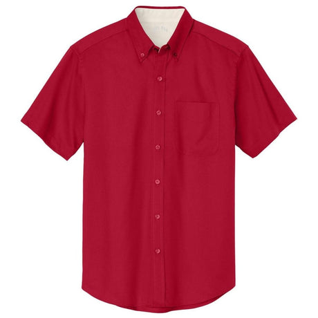 Wholesale Men’s Short - Sleeve Easy - Care Button - Up Shirt | Professional Uniform Shirt for Offices, Restaurants & Schools Red / Light Stone Small Woven Shirts