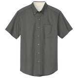 Wholesale Men’s Short - Sleeve Easy - Care Button - Up Shirt | Professional Uniform Shirt for Offices, Restaurants & Schools Steel Grey / Light Stone Small Woven Shirts