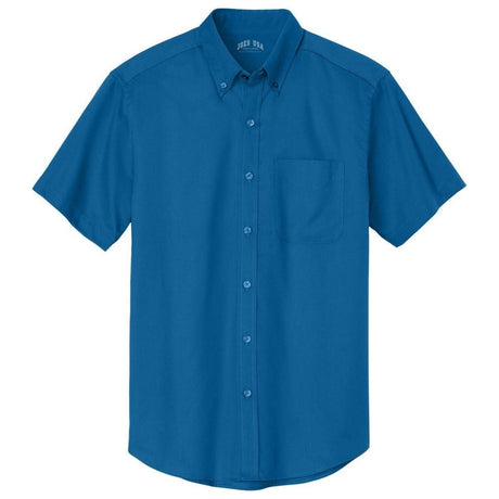 Wholesale Men’s Short - Sleeve Easy - Care Button - Up Shirt | Professional Uniform Shirt for Offices, Restaurants & Schools Strong Blue Small Woven Shirts