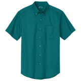 Wholesale Men’s Short - Sleeve Easy - Care Button - Up Shirt | Professional Uniform Shirt for Offices, Restaurants & Schools Teal Green Small Woven Shirts