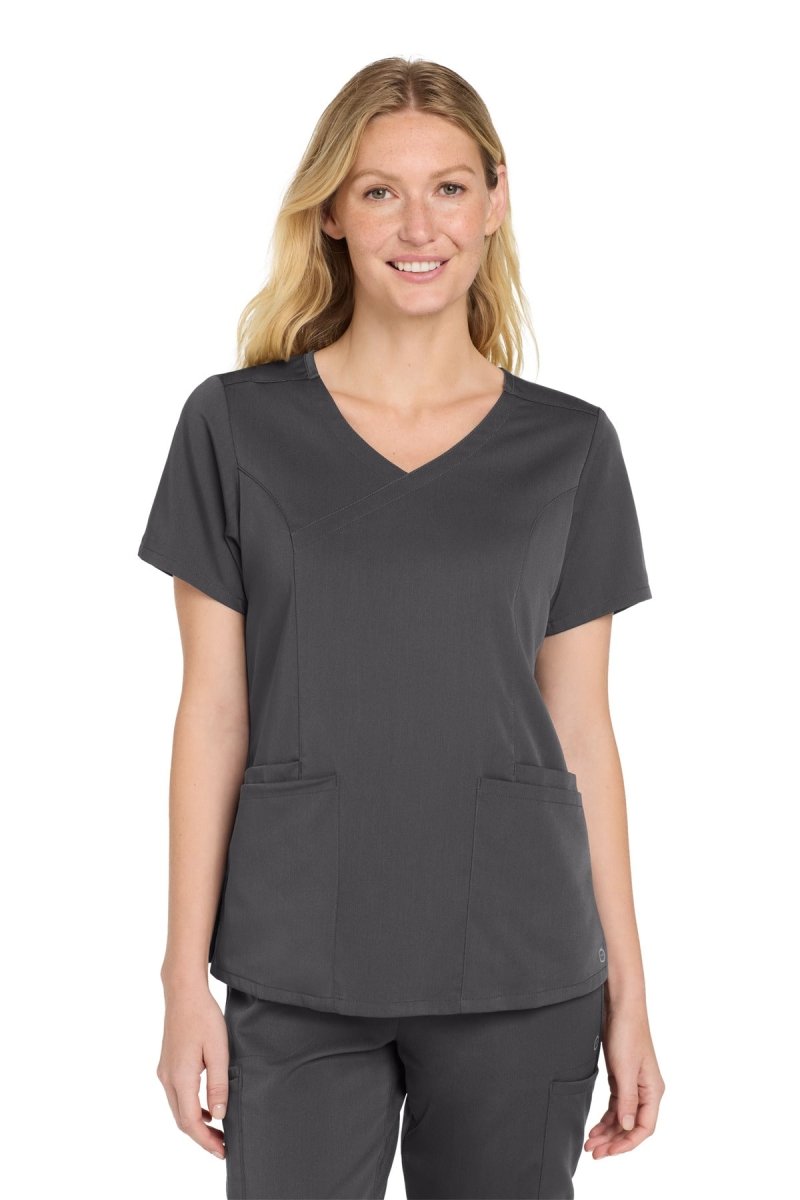 Wink ® Women's Premiere Flex ™ Mock Wrap Top WW4268 - Wink WW4268 Pewter XS Women's Scrub Tops