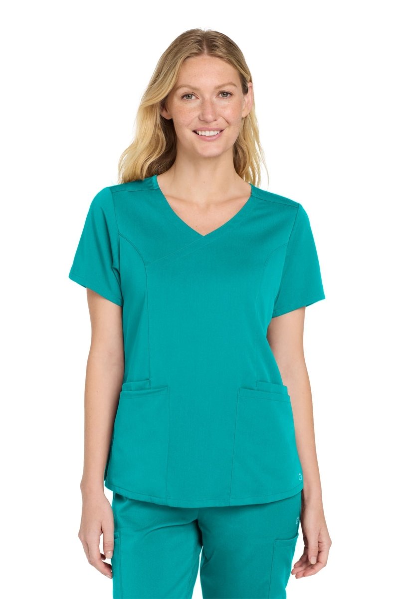 Wink ® Women's Premiere Flex ™ Mock Wrap Top WW4268 - Wink WW4268 Teal Blue XS Women's Scrub Tops