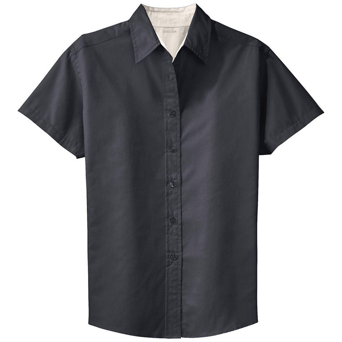 Womens Short Sleeve Wrinkle Resistant Easy Care Shirts Black / Light Stone X - Small